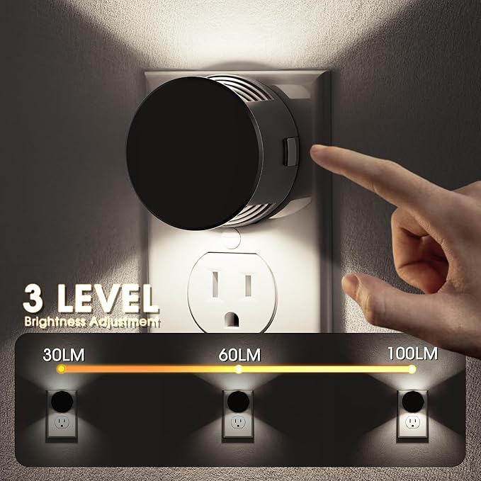 Briignite Night Lights Plug into Wall [2 Pack], Dusk to Dawn Sensor Nightlight, Brightness Adjustable, 5000K Daylight White, Dimmable Plug in Night Light for Bedroom, Hallway, Stairs, Kitchen