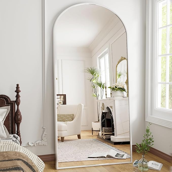 OGCAU 76"x34" Arched Full Length Mirror, Hanging Leaning or Standing Full Body Mirror, Wall Mounted Mirror with Aluminum Frame for Living Room, Bedroom or Cloakroom (White)