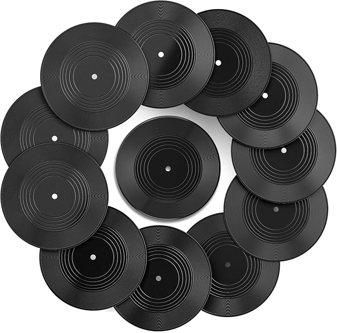 Facmogu 12PCS Blank Vinyl Records, 7 Inch Fake Vinyl Records Decor for Wall Aesthetic, Disco Hip Hop Rock 70s 80s 90s Retro Decor, Vintage Blank Records Props for Music Party Wedding Artist Studio