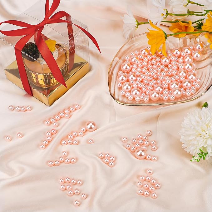 Suream 1300PCS Pearl Beads for Centerpieces, 8mm/0.31in No Hole Artificial Beads for Vase Filler, Jewelry Making, Table Scatter, Wedding Decoration, Makeup Holder, DIY Craft Projects, Pink