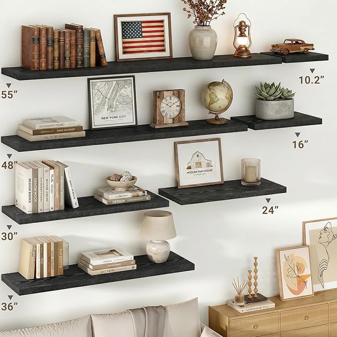 Vivelove 10.2 Inches Floating Shelves Wall Mounted, 10" Deep Wall Shelves for Bedroom, Bathroom, Living Room, Kitchen, Office, Home Decor, Modern Shelf, Set of 2, Black, 10.2x10.2x1.5