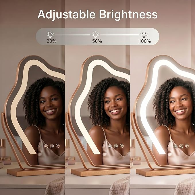 Makeup Mirror with Lights -17″ Cloud Shaped Smart Touch 3-Color Dimmable 360° Rotation Memory Metal Frame Plug-in AC Power Tabletop Vanity Mirror Gift for Women Teen Girls Gold