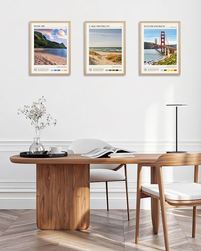 HesenDot Natural OAK Wood Golden Gate Bridge Framed Wall Art,12x16in San Francisco City Skyline Canvas Wall Print,Modern Urban Landmark Wall Decor for Living Room,Bedroom,Office Gallery Gifts Set of 1