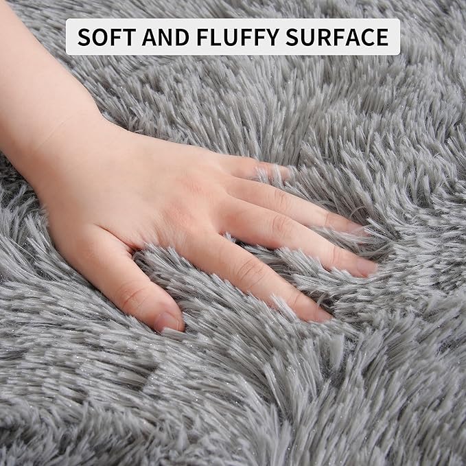 Tepook Super Soft Fluffy Rugs for Living Room, Area Rugs 8x10 for Bedroom, Modern Shaggy Rug Fuzzy Carpets for Kids, Plush Indoor Nursery Home Decor Rug with Non-Slip Bottom, Grey