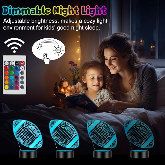 Linkax Football Gifts for Teens Boys Girls, Rugby 3D Illusion Night Light Christmas Gifts for 6 7 8 9 10 11 12 13 Year Old Birthday Presents Room Decor