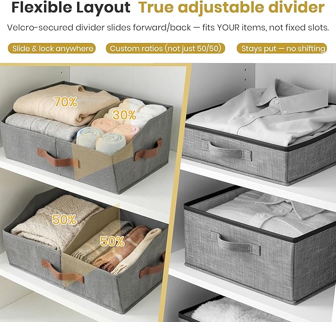 Closet Organizers And Storage - UPGRADED HEIGHT Trapezoid Storage Bin W/ Handles & Adjustable Dividers, Fabric Collapsible Storage Bins For Clothes Storage & Shelf Organizer (6pcs, Medium, Ivory)