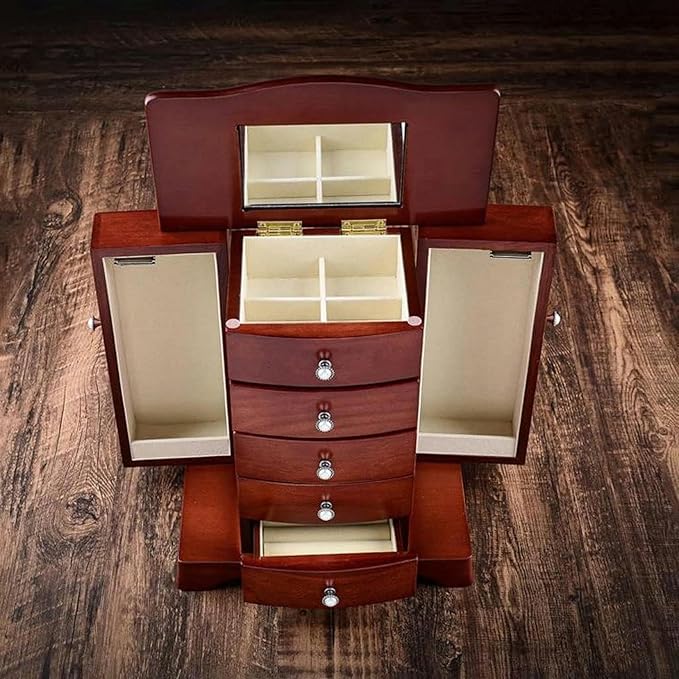 Makeup Organizers Wooden Jewelry Box Multi-Layer Drawer Storage Box Ring Earring Necklace Bracelet Watch Small Jewelry Storage Box Retro Jewelry Box