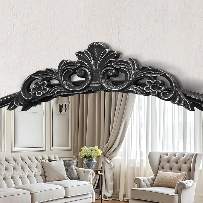 Micasso Vintage Wall Black Mirror: 24" x 36" French Baroque Antique Mirror - Traditional Ornate Decorative Arched Mirrors for Wall/Bathroom/Entryway/Fireplace/Hallway - Home Decor for Living Room