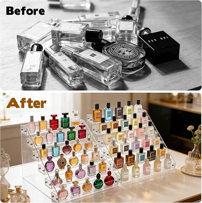 2 Pack 6 Tier Perfume Organizer Stand, Versatile Acrylic Perfume Organizer Holder Display Stand Storage Tray for Figures Makeup Nail Polish Graded Cards Organization