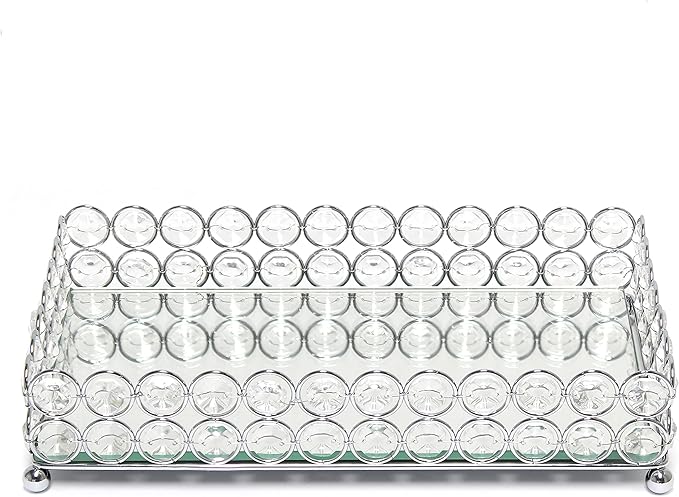 Elegant Designs HG1010-CHR Elipse Crystal Decorative Mirrored Jewelry or Makeup Cosmetic Perfume Vanity Organizer Tray, Chrome