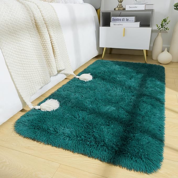 BENRON Fluffy Runner Rugs 2x4, Soft Long Runners for Bedroom Hallyway Entryway Kitchen, Washable Fuzzy Throw Rug for Kids Girls Room Decor Photo Prop, Teal Green