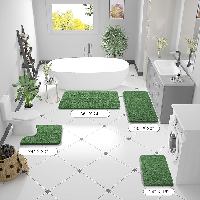 OLANLY Bathroom Runner Rugs 47x20, Soft Absorbent Chenille Bath Rugs, Rubber Backing Quick Dry, Machine Washable Long Bath Mats for Bathroom Floor, Tub and Shower, Home Decor Accessories, Olive Green