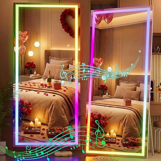 Hasipu 71"x31" LED RGB Bluetooth Full Length Mirror with Lights, Full Body Mirror with Stand, Wall Mount & Free Standing Floor Mirror for Bedroom Living Room Cloakroom, 7 Color & Brightness Adjustable