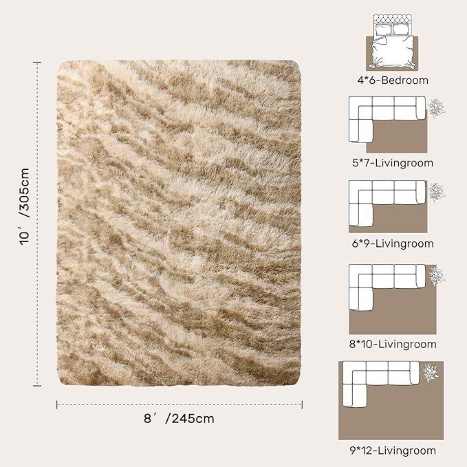 Area Rugs for Living Room 8x10 Feet, Soft Fluffy Shagg Plush Bedroom Rug Non-Slip,Large Carpet for Nursery Kids Dorm Home Decor Zebra Khaki