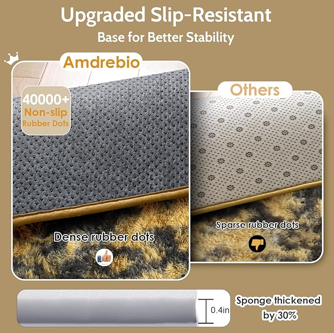 Amdrebio Black Gold Yellow Grey Rugs for Living Room Bedroom Decor, 6x9 Large Fluffy Furry Fuzzy Area Rug for Kids Room Dorm Home Office, Modern Cool Leopard Cheetah Shag Carpet for Teen Boys Men