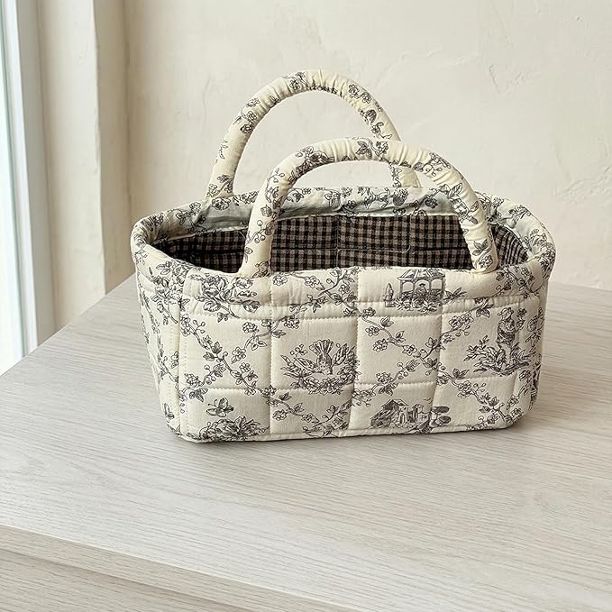 2Pcs Mini Fabric Storage Baskets – Decorative Small Floral Organizer Boxes with Soft Handles, Holds Cosmetics, Jewelry, Socks