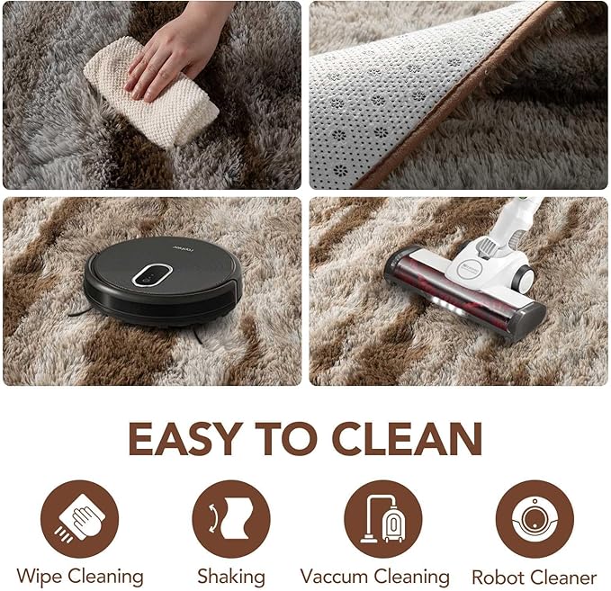 FinRèc 6x9 Brown Rugs for Living Room Bedroom, Fluffy Shaggy Area Rug, Non-Slip Soft Shag Rug for Nursery Kids Room Dorm Room Home Decor, Indoor Plush Floor Carpet