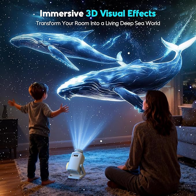 3D Galaxy Projector with 60 Immersive Themes, HD Immersive Star Projector with Bluetooth Speaker & Timer, Aurora Nebula Projector Night Light for Room/Christmas/Party/Birthday (White)