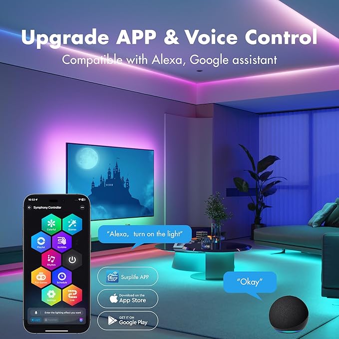 Smart IC RGB LED Strip Lights 65.6FT, Segmented DIY Color Changing, Rainbow Chasing Effects, WiFi App/Voice Control, Music Sync, Works with Alexa & Google Assistant, LED Lights for Bedroom Decor