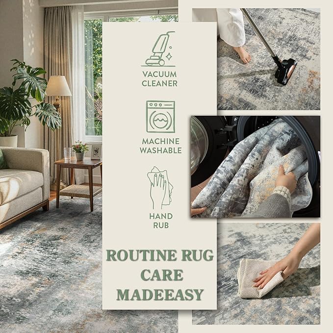 Lahome Modern Abstract Area Rug 6x9 Rugs for Living Room, Washable Accent Bedroom Rug Low Pile Non Slip, Grey Soft Indoor Contemporary Carpet for Dining Room Table Apartment