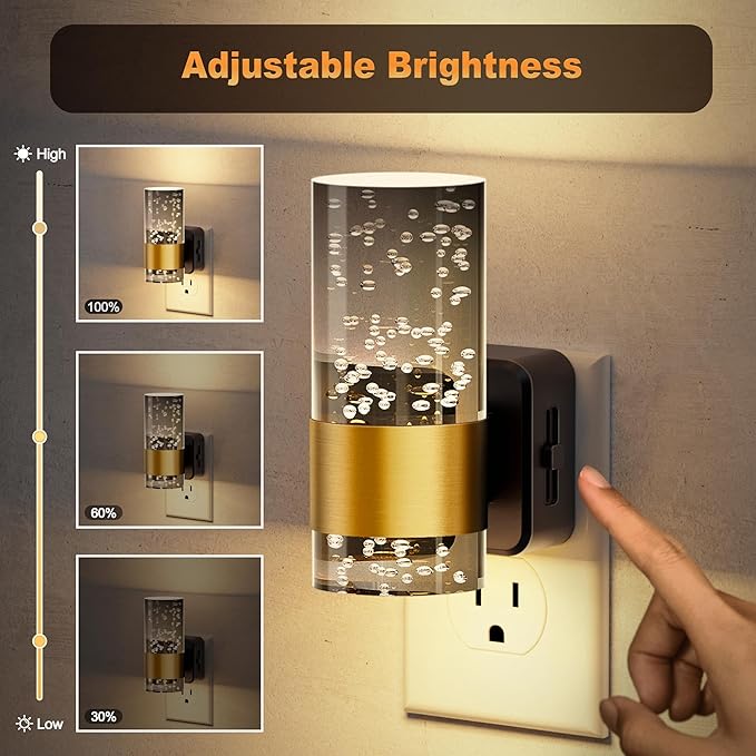 JandCase Night Lights Plug into Wall,2 Pack Automatic LED Night Light with 0-100LM Dimmable, 3000K Plug in Night Lights with Auto Light Sensor, for Bathroom Hallway Decor
