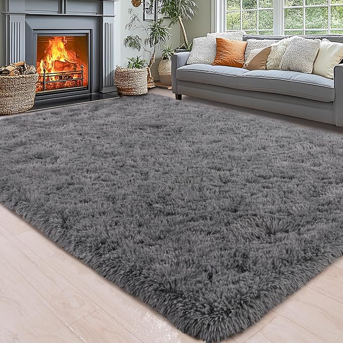 Area Rugs for Living Room 6x9, Ultra Soft Fluffy Rug for Bedroom, Modern Shaggy Carpets Fuzzy Rug for Girls Boys Room Home Indoor Nursery Teens Dorm Decor, Upgrade Non-Slip Durable, Grey