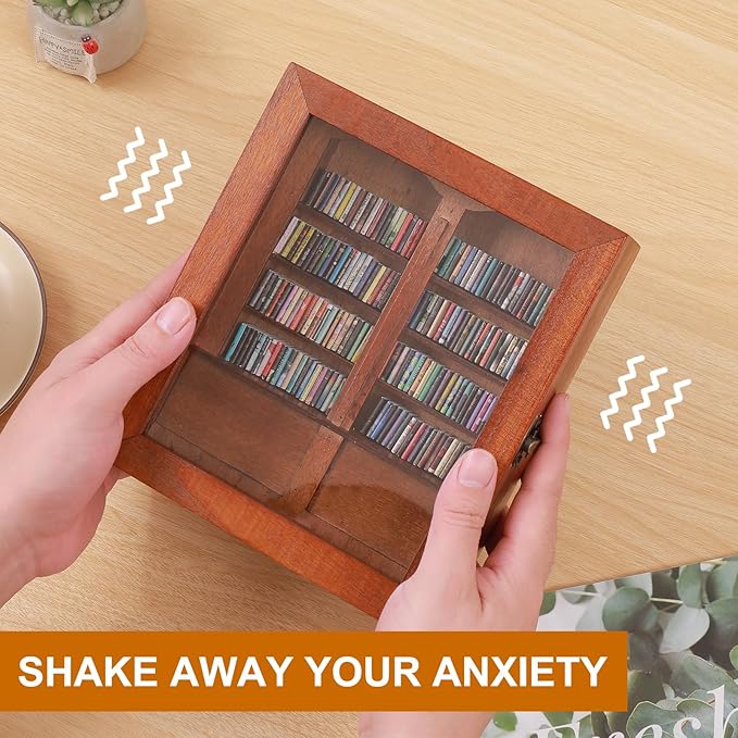 Anxiety Miniature Bookshelf with 200pcs Mini Books,Get rid of Your Anxiety Miniature Book Display Cabinet, Stress-Relief Bookshelf for Home Office Decor (Brown)