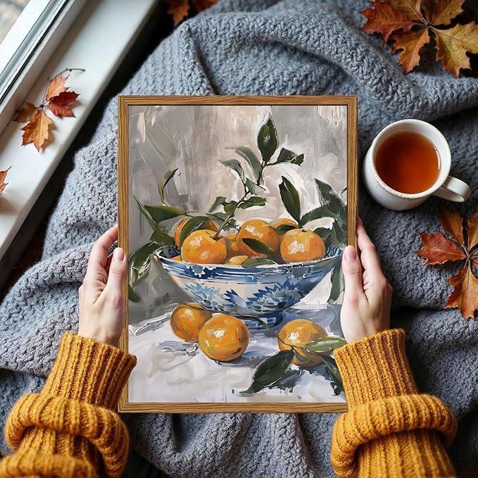 Framed Vintage Oranges Canvas Wall Art, Kitchen Pictures Wall Decor, Rustic Farmhouse Fruit Still Life Paintings Prints Cottagecore Home Decor for Living Room Dining Room 12x16 inch