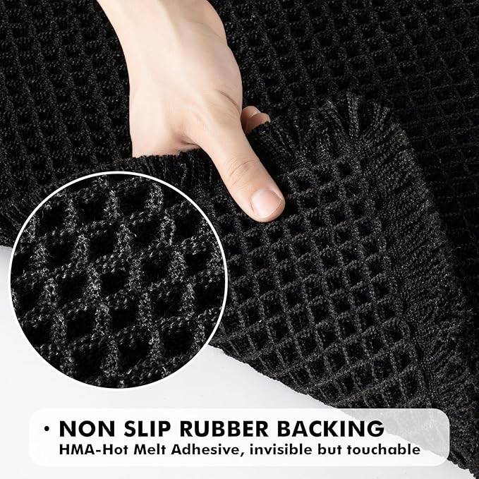 MIULEE Set of 2 Waffle Bathroom Rugs, Boho Bath Rugs Non Slip Washable, Super Absorbent Bath Mats, Ultra Soft Rubber Backed Shower Mats for Bathroom Floor, Tub, Black, 17"x24"+18"x30"