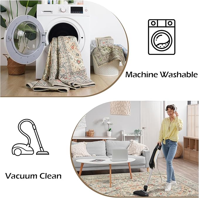 Goideal Washable Entry Rug 2x3, Beige Small Area Rugs Non Slip, Indoor Low Pile Carpet with Rubber Backing for Bathroom Kitchen Entryway Office