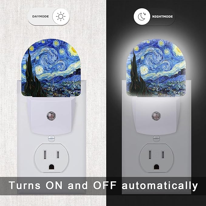 Starry Night Night Light, Van Gogh Plug-in Wall Led Night Lights Decor for Boys Girls Room,Dusk to Dawn Sensor Wall Lamp for Stairway/Hallway/Kitchen,0.5W