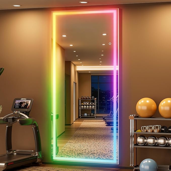 Hasipu 75"x28" LED RGB Bluetooth Full Length Mirror with Lights, Full Body Mirror with Stand, Wall Mount & Free Standing Floor Mirror for Bedroom Living Room Cloakroom, 7 Color & Brightness Adjustable