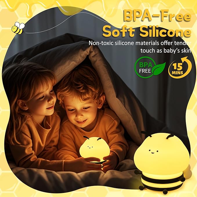 OkiyiD Bee Gifts, Cute Bee Night Light, Animal Silicone Nursery Lamp with Dimming and Timing Function, 9 Lighting Effects, Cute Room Decor Lights