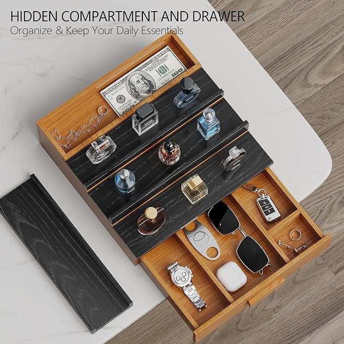 Solid Walnut Cologne Organizer for Men,4 Tier Cologne Stand Display Shelf with Hidden Storage and Drawer,Perfume Stand Organizer,Perfume Holder Great Gift for Men Father