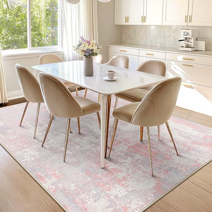 RELEANY Washable Area Rugs 9'x12' Non-Slip Modern Abstract Soft for Living Room Entryway Bedroom Nursery, Print Pattern, Grey Pink
