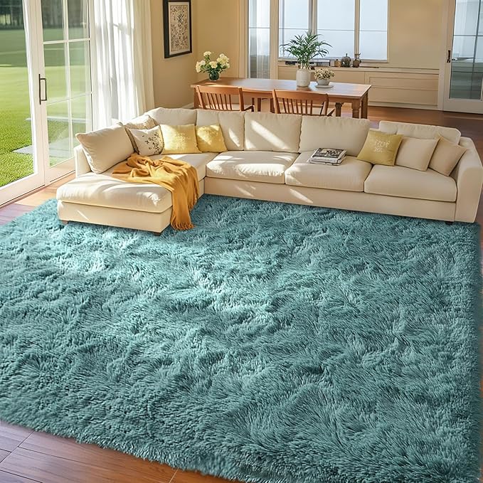 8x10 Area Rugs for Living Room Teal Shag Rugs,Modern Plush Non-Slip Soft Carpets for Bedroom Kids Nursery Dorm Daycare Floor
