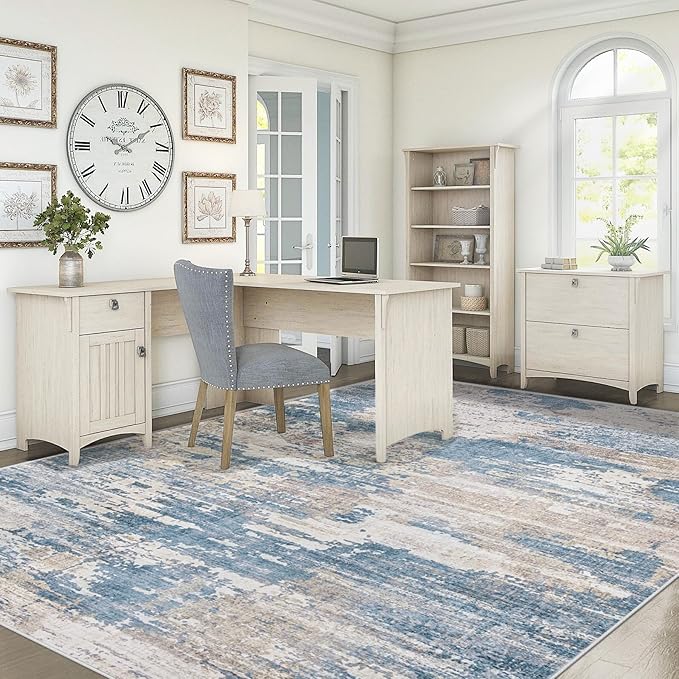 XLUEZ 6x9 Area Rugs for Living Room, Washable Modern Abstract Large Area Rug Neutral Soft Non Slip Kids Rug Stain Resistant Indoor Carpet for Bedroom Nursery Dining Room Playroom(BlueBeige, 6'x9')