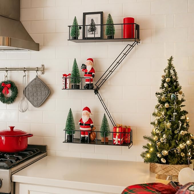 Fire Escape Wall Shelf – New York Decorative Floating Shelf – Wall Art Ladder Shelf – Black Metal Trinket Shelves for Bedroom, Home, Office, Storage and Display (2.5-Tier)