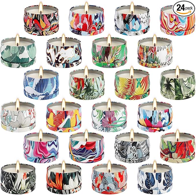 WPONSZU Set 24 Pack Scented Candles Gifts Soy Wax Travel Tin Jar Candles for Home 2.5 OZ jar Candles for Mom for Christmas, Birthday, Thanksgiving, Mother's Day