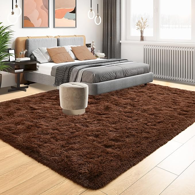 Tepook Super Soft Fluffy Rugs for Living Room, Area Rugs 8x10 for Bedroom, Modern Shaggy Rug Fuzzy Carpets for Kids, Plush Indoor Nursery Home Decor Rug with Non-Slip Bottom, Brown