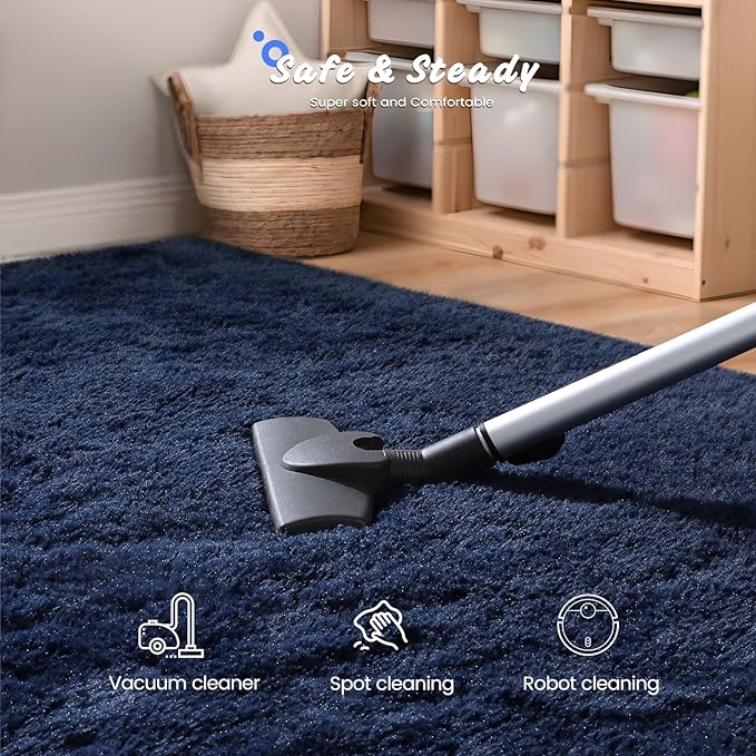 Soft Area Rugs for Bedroom Living Room Plush Fluffy Rug 9x11 Feet, Shag Furry Area Rug Carpet Non Shedding for Nursery Children Kids Girls Room Home Decorative, Navy Blue