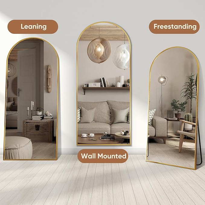 Full Length Mirror, 71"x28" Oversized Arched Mirror Large Standing Mirrors, Tall Mirrors Body Floor Mirror for Bedroom Living Room Aluminum Frame, Gold