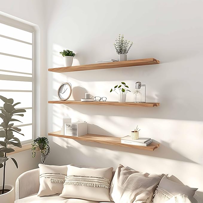 GXYAWPJ 36 Inch Floating Shelves for Wall Rustic Light Wood Wall Shelves for Bedroom Set of 4