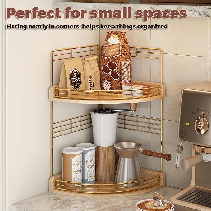 2-Tier Bathroom Countertop Corner Organizer for Small Spaces Counter Shelf for Sink & Vanity, Compact Vertical Storage for Toiletries (Natural)