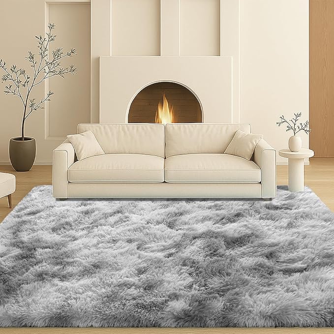5x7 Plush Fluffy Area Rugs, Large Soft Carpet, Upgraded Non-Slip Rectangular Rug for Living Room, Bedroom, Kids Room, Dorm,Modern Home Decor Aesthetic,Tie-Dyed Grey.