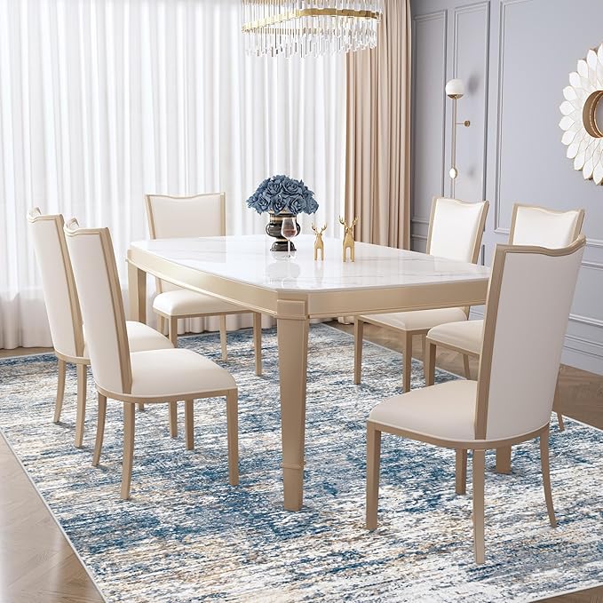 XLUEZ 6x9 Area Rugs for Living Room, Washable Modern Abstract Large Area Rug Neutral Soft Non Slip Kids Rug Stain Resistant Indoor Carpet for Bedroom Nursery Dining Room Playroom(BlueWhite, 6'x9')