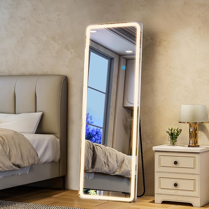 Full Length Mirror with LED Lights, LED Mirrors Full Length Floor Mirror Full Body Mirror for Bedroom Wall Mounted Free Standing (Rectangle, 71" L×26" W)