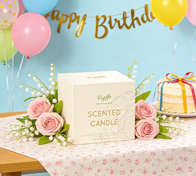 Viyffo 3 Wick Large 20oz Decorative Gold Scented Candle – Vanilla Dreamscape & Spring Spice, Non Toxic Soy Candle in Matte Ceramic Jar, Luxury Home Fragrance, Elegant Spring Décor & Unique Gift