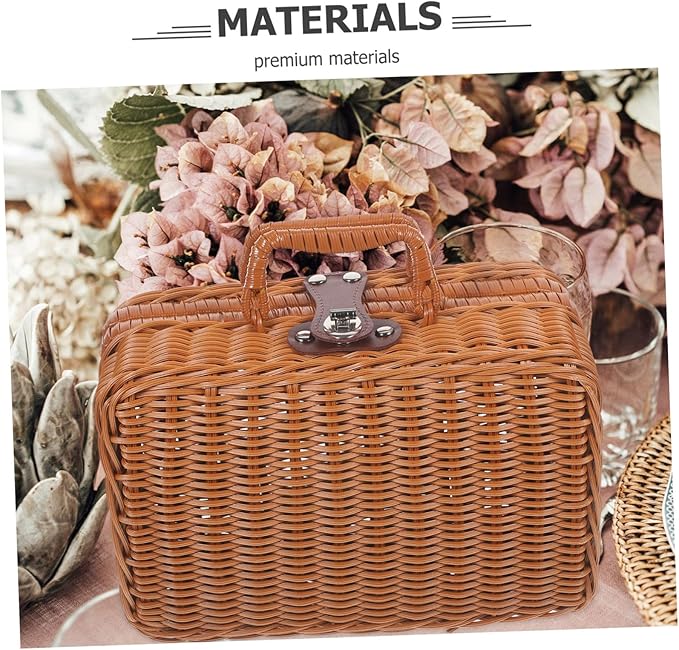 Handwoven Rattan Storage Box Large Decorative Box Lid for Makeup Decorative Shelves