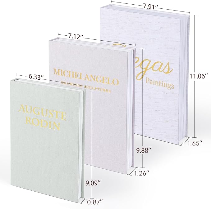 XKDOUS 3 Pack Linen Decorative Books for Home Decor Gold Foil Cover Modern Faux Decor Book Aesthetic Coffee Table Books Hollow Keepsake Storage Box for Shelf, Decoration